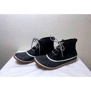Sorel Womens Out N About Plus Duck Boots Size 9 Black Waterproof Leather Ankle